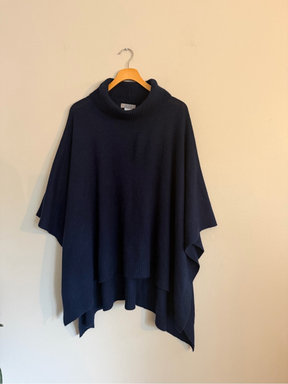 J.Crew Wool Cashmere Turtleneck Poncho Sweater Navy Blue Wrap Cape One Size